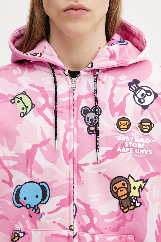 AAPE dukserica na zakopčavanje sa kapuljačom s pamukom za muškarce roza AAPSWM9796XAP