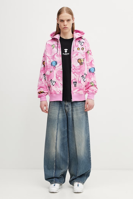 AAPE dukserica na zakopčavanje sa kapuljačom s pamukom za muškarce AAPSWM9796XAP roza