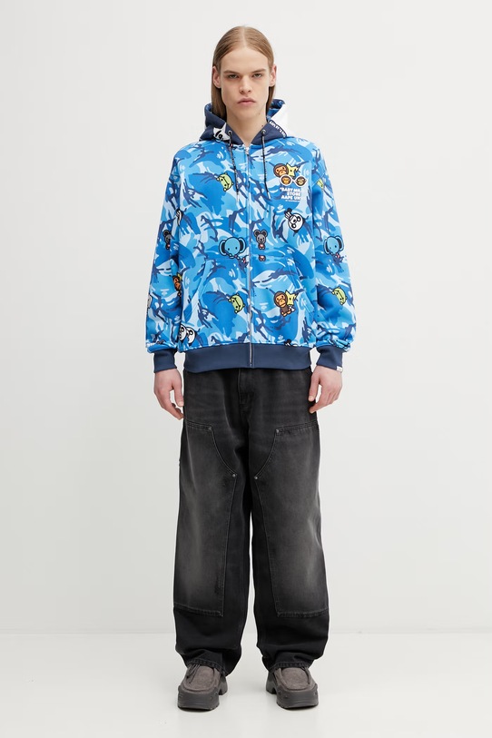 AAPE bluza rozpinana z kapturem z bawełną męska AAPSWM9796XAP niebieski