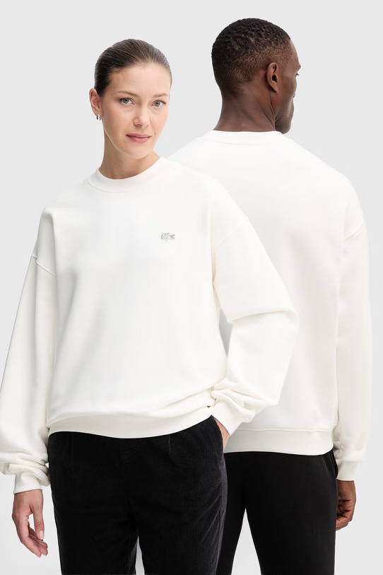 Bavlněná mikina Lacoste bez kapuce béžová SH7745