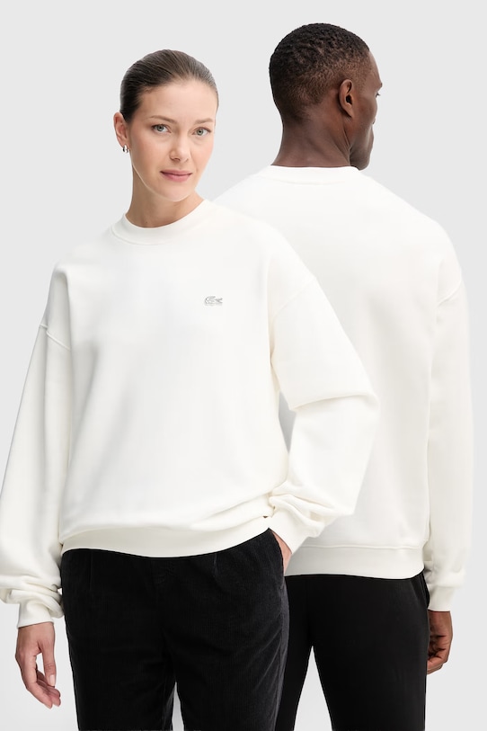 Bavlněná mikina Lacoste bez kapuce béžová SH7745