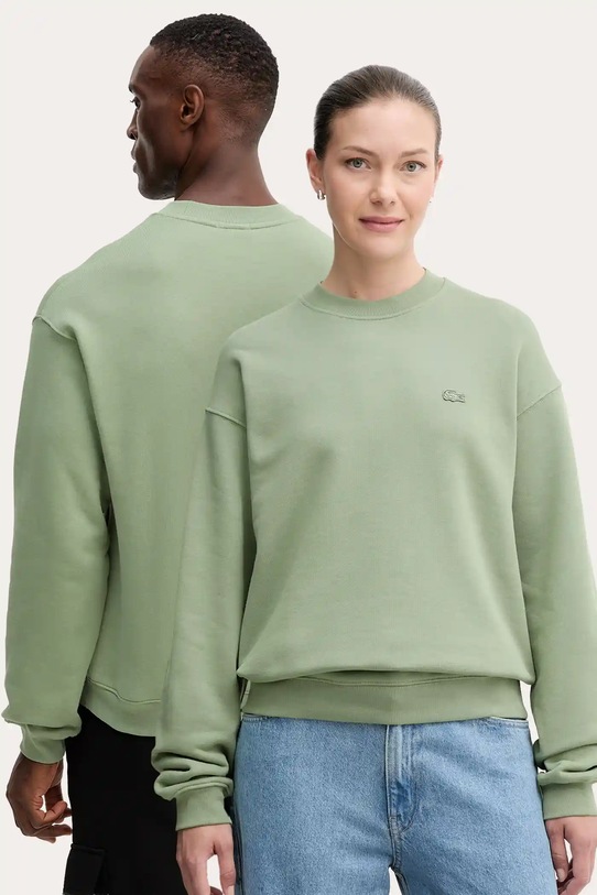 Lacoste hanorac de bumbac uni verde SH7745