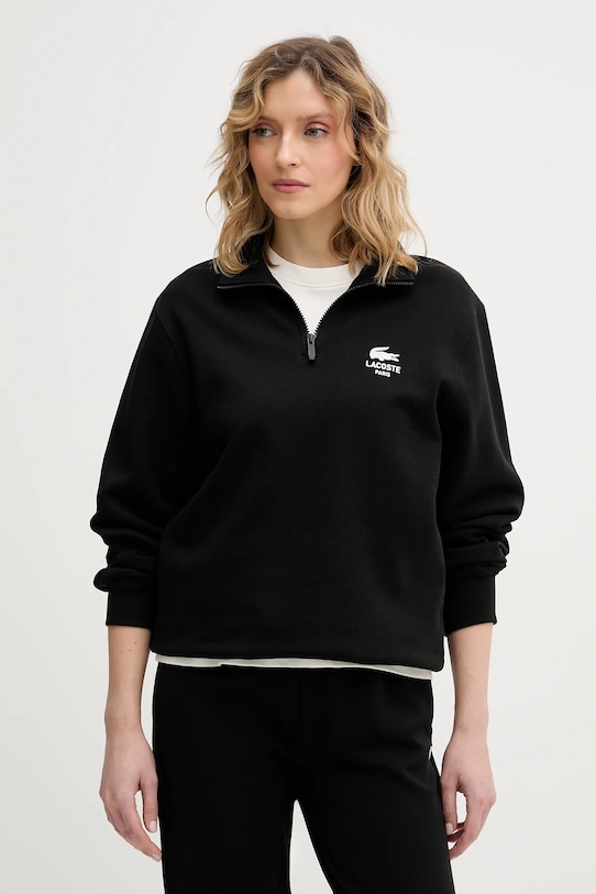 Bombažen pulover Lacoste SH2735 črna AW25