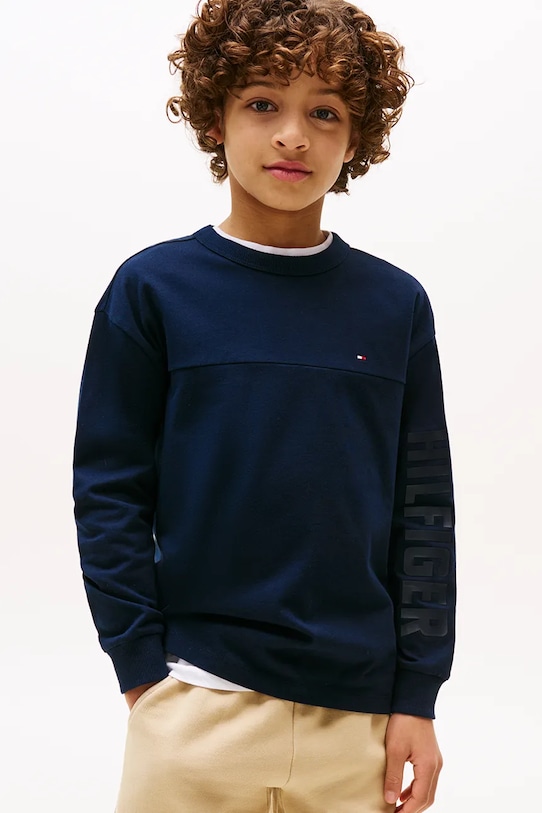 Βαμβακερή μπλούζα Tommy Hilfiger στρογγυλό σκούρο μπλε KB0KB09845.128.176.9BYA