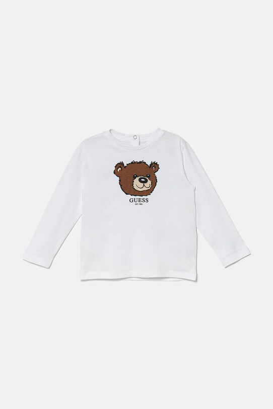 Guess longsleeve bawełniany niemowlęcy nadruk biały I5YI02.K8HM4.9BYA