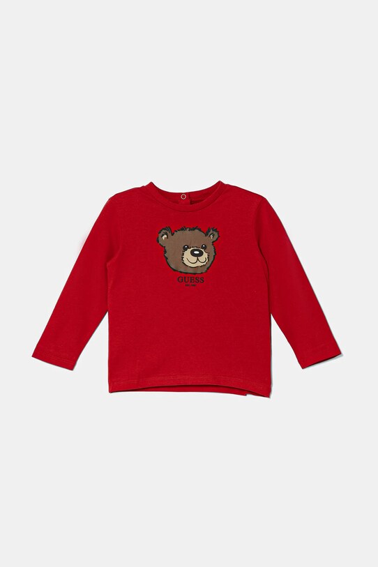 Guess longsleeve bawełniany niemowlęcy nadruk czerwony I5YI02.K8HM4.9BYA