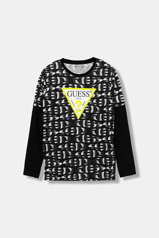 Guess longsleeve bawełniany dziecięcy nadruk czarny L5YI04.K8HM4.9BYA