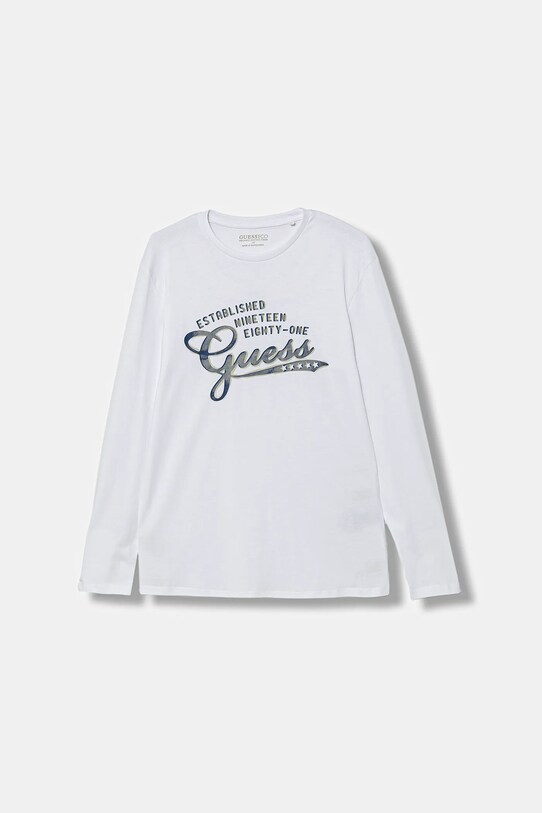 Guess longsleeve bawełniany dziecięcy nadruk biały L5YI14.K8HM4.9BYA