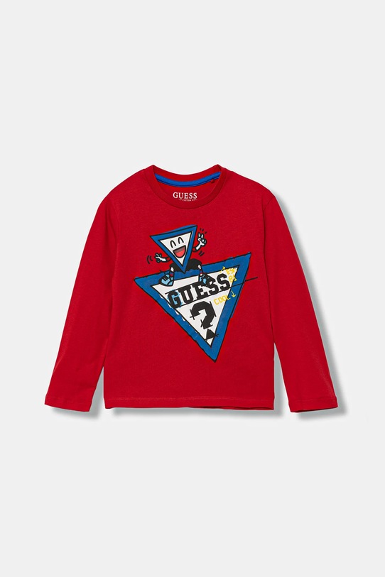 Guess longsleeve bawełniany dziecięcy nadruk czerwony N5YI01.K8HM4.9BYA
