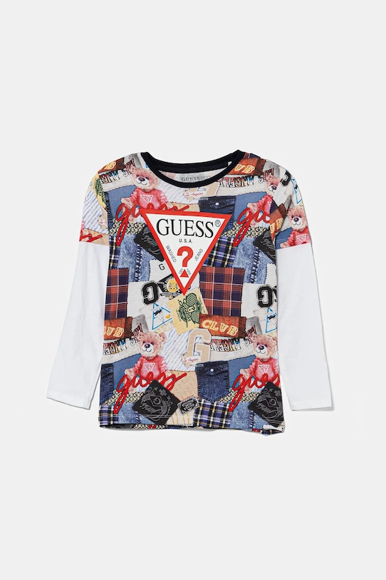 Guess longsleeve bawełniany dziecięcy nadruk granatowy N5YI09.K8HM4.9BYA
