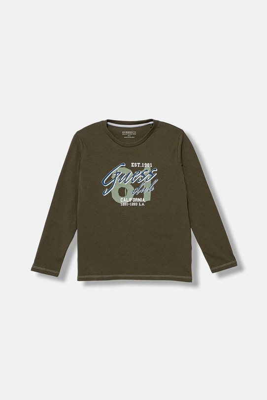 Guess longsleeve bawełniany dziecięcy nadruk zielony N5YI15.K8HM4.9BYA