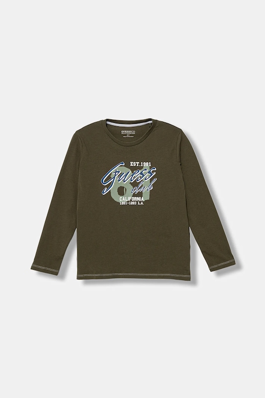 Guess longsleeve bawełniany dziecięcy nadruk zielony N5YI15.K8HM4.9BYA