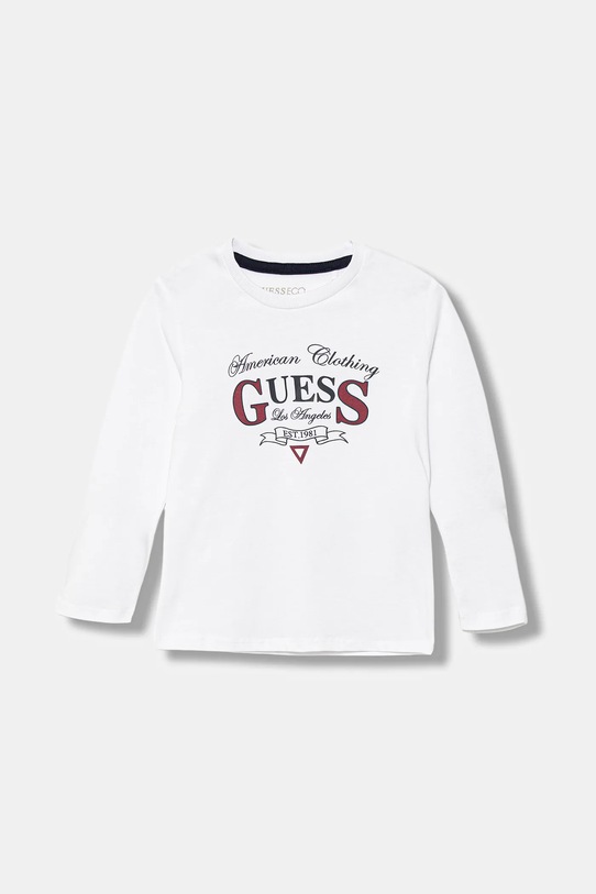 Guess longsleeve bawełniany dziecięcy nadruk biały N5YI21.K8HM4.9BYA