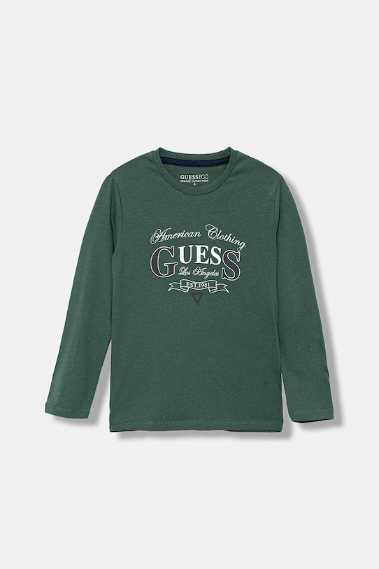 Guess longsleeve bawełniany dziecięcy nadruk zielony N5YI21.K8HM4.9BYA