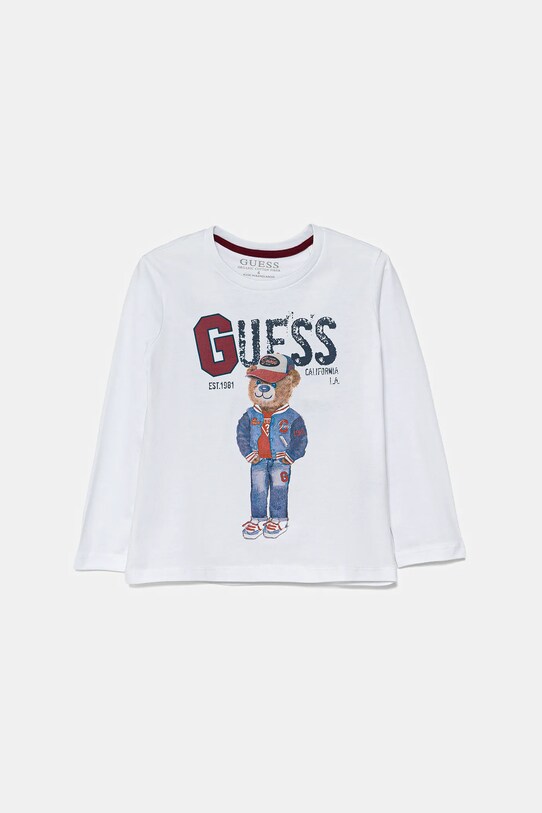 Guess longsleeve din bumbac pentru copii print alb N5YI23.K8HM4.9BYA