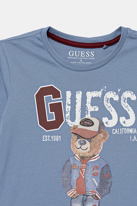 CHLAPEC Dětské bavlněné tričko s dlouhým rukávem Guess N5YI23.K8HM4.9BYA modrá