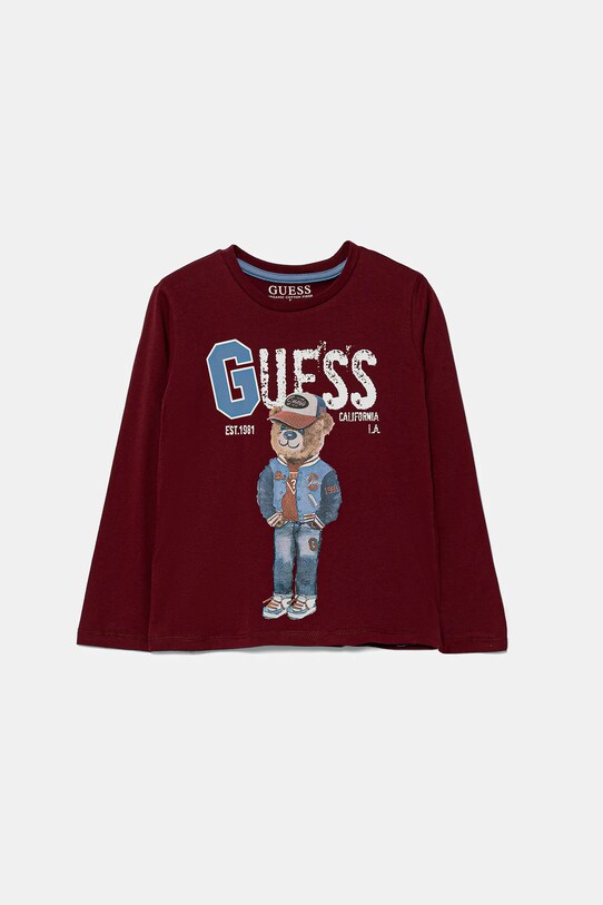 Guess longsleeve bawełniany dziecięcy nadruk bordowy N5YI23.K8HM4.9BYA