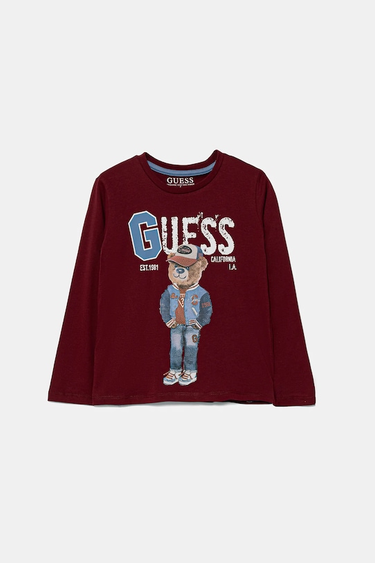 Guess longsleeve bawełniany dziecięcy nadruk bordowy N5YI23.K8HM4.9BYA
