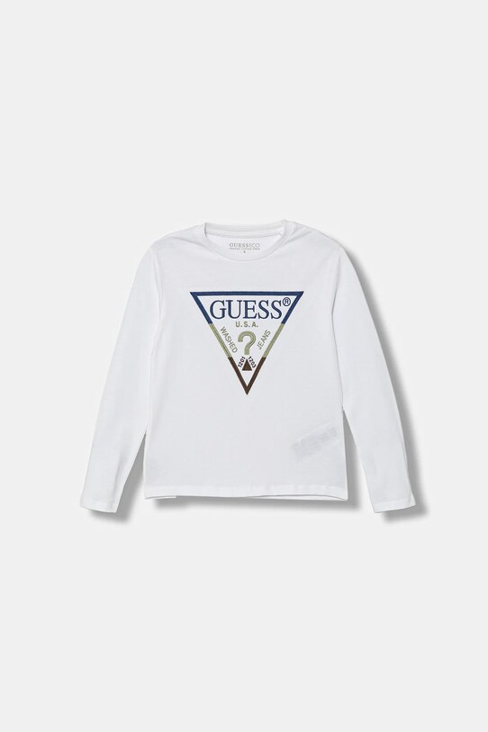 Guess longsleeve bawełniany dziecięcy aplikacja biały N5YI24.K8HM4.9BYA