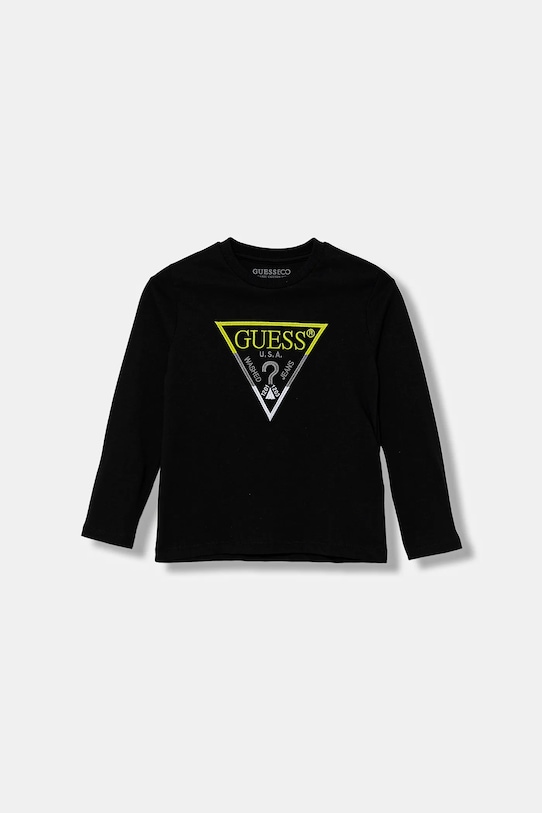 Guess longsleeve bawełniany dziecięcy aplikacja czarny N5YI24.K8HM4.9BYA