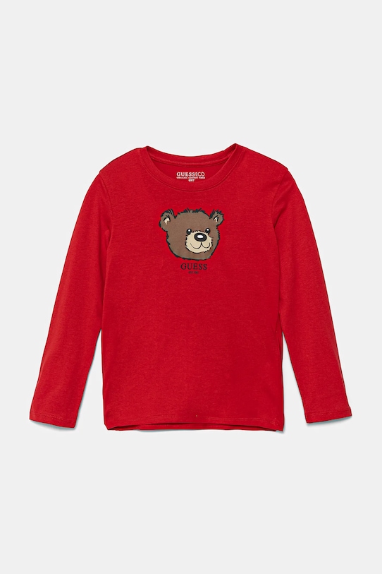 Guess longsleeve bawełniany dziecięcy nadruk czerwony N5YI25.K8HM4.9BYA