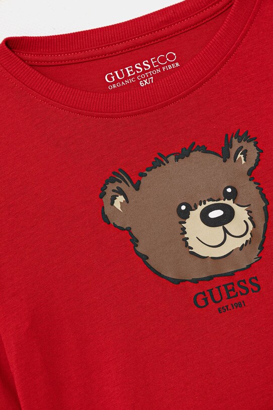 Băieți Guess longsleeve din bumbac pentru copii N5YI25.K8HM4.9BYA rosu
