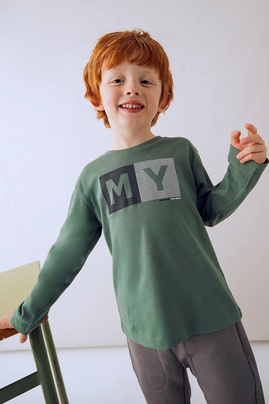 Mayoral longsleeve bawełniany nadruk zielony 173.5C.Mini.9BYA
