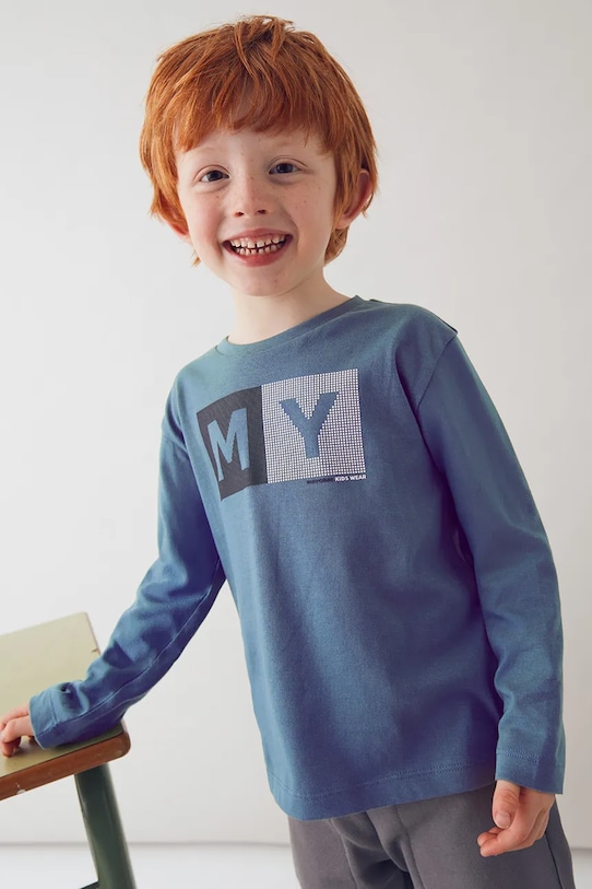 Mayoral longsleeve bawełniany nadruk niebieski 173.5C.Mini.9BYA
