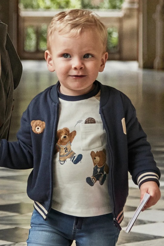 Mayoral longsleeve bawełniany niemowlęcy nadruk beżowy 2059.3A.Baby.9BYA