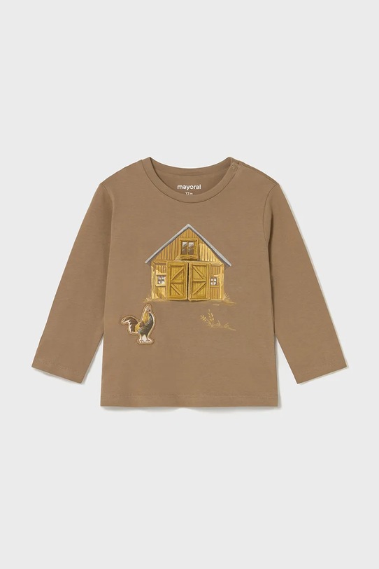 Mayoral longsleeve bawełniany dziecięcy nadruk brązowy 2067.3D.Baby.9BYA
