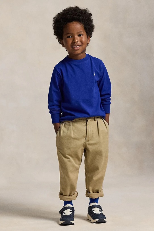 Dětské bavlněné tričko s dlouhým rukávem Polo Ralph Lauren modrá 322854677098