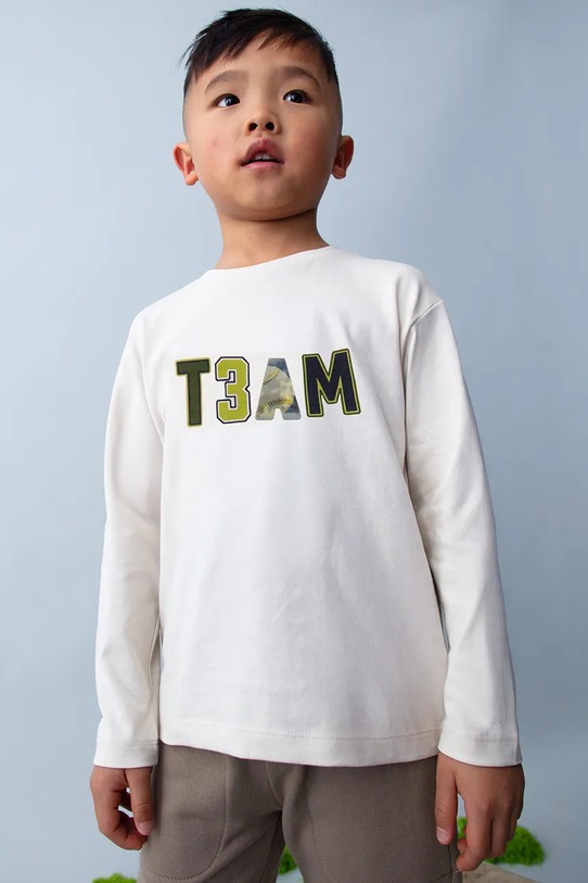 Mayoral longsleeve bawełniany okrągły biały 4077.5A.Mini.9BYA