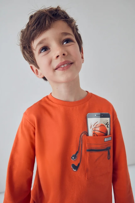 Mayoral longsleeve bawełniany nadruk pomarańczowy 4078.5B.Mini.9BYA