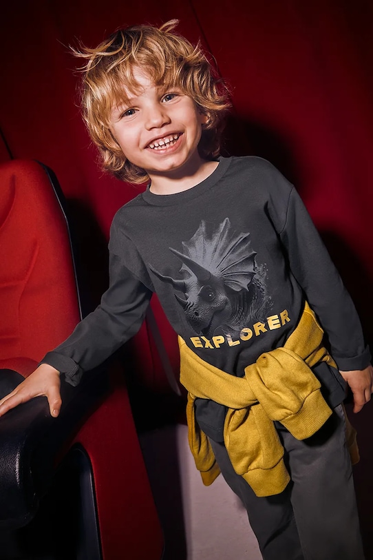 Mayoral longsleeve bawełniany nadruk szary 4090.5E.Mini.9BYA