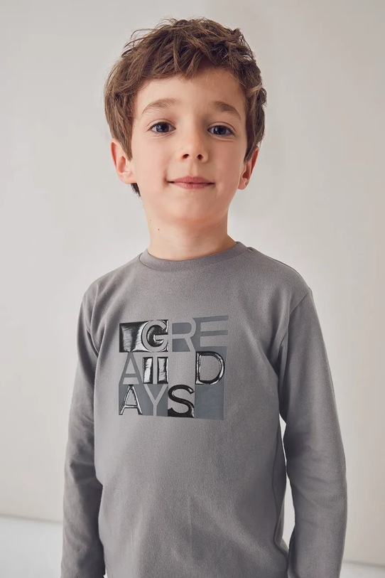 Mayoral longsleeve din bumbac pentru copii print gri 4095.5H.Mini.9BYA
