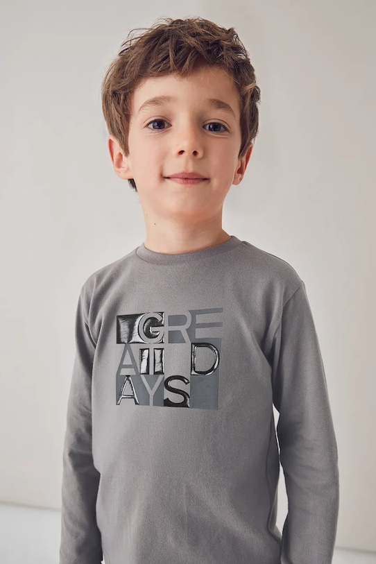 Mayoral longsleeve din bumbac pentru copii print gri 4095.5H.Mini.9BYA