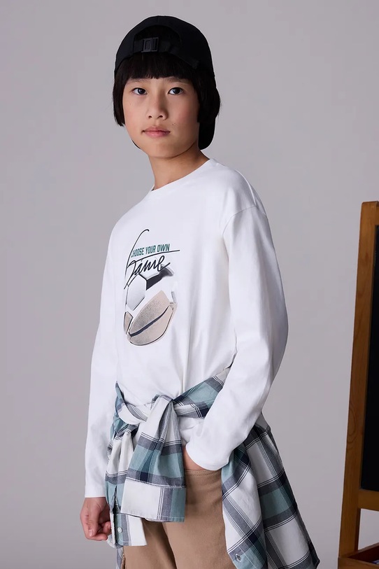 Mayoral longsleeve bawełniany okrągły beżowy 7003.7A.Junior.9BYA