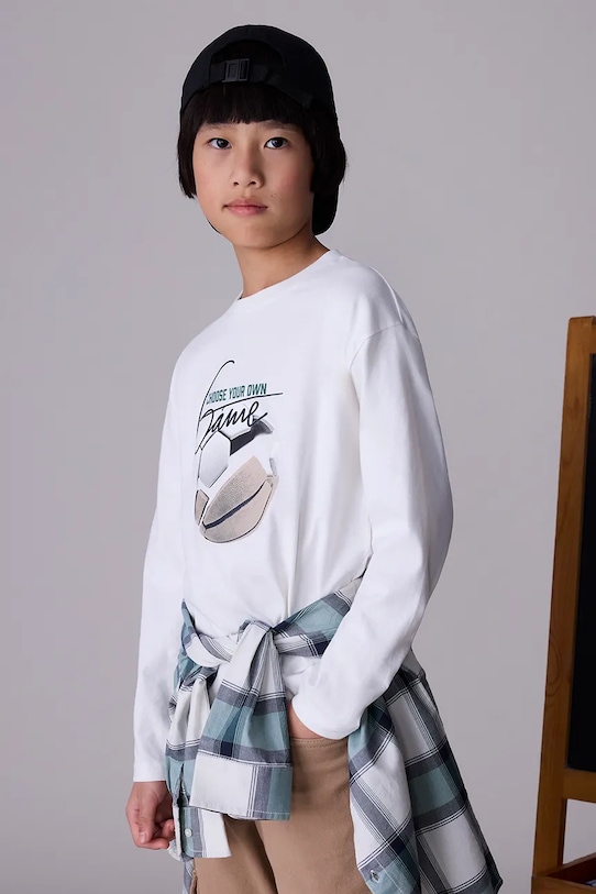 Mayoral longsleeve bawełniany okrągły beżowy 7003.7A.Junior.9BYA