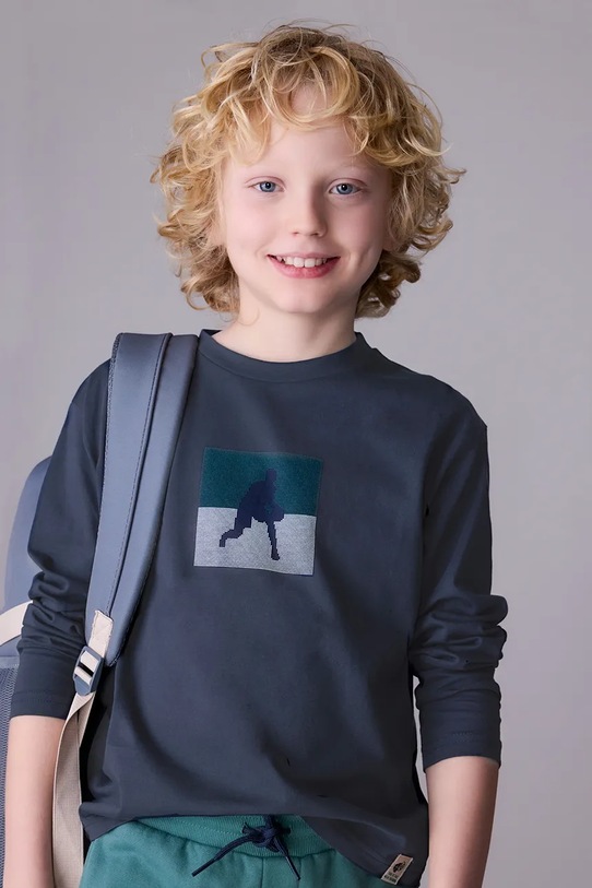 Mayoral longsleeve bawełniany z kołnierzykiem granatowy 7005.7A.Junior.9BYA