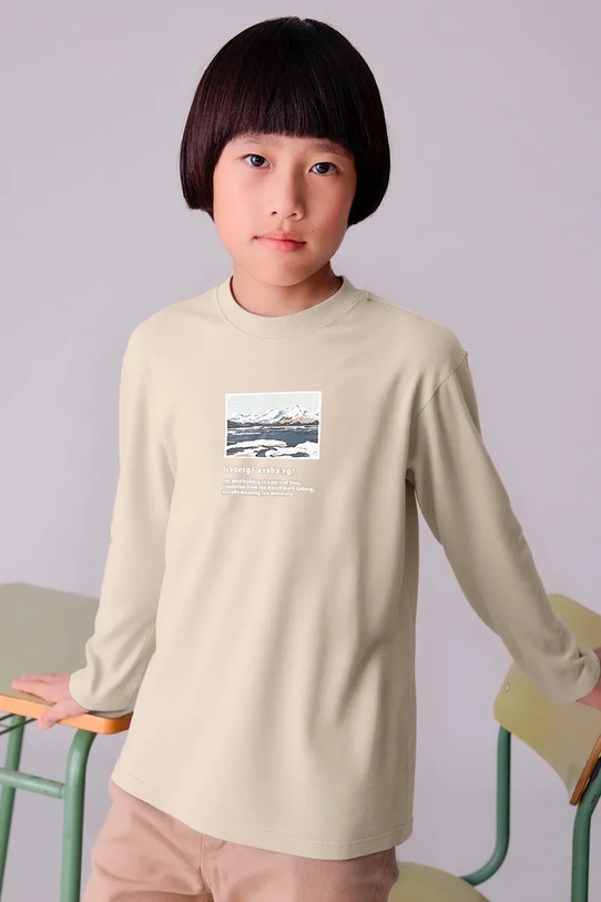 Otroška bombažna majica z dolgimi rokavi Mayoral Okrogel bež 7011.7D.Junior.9BYA