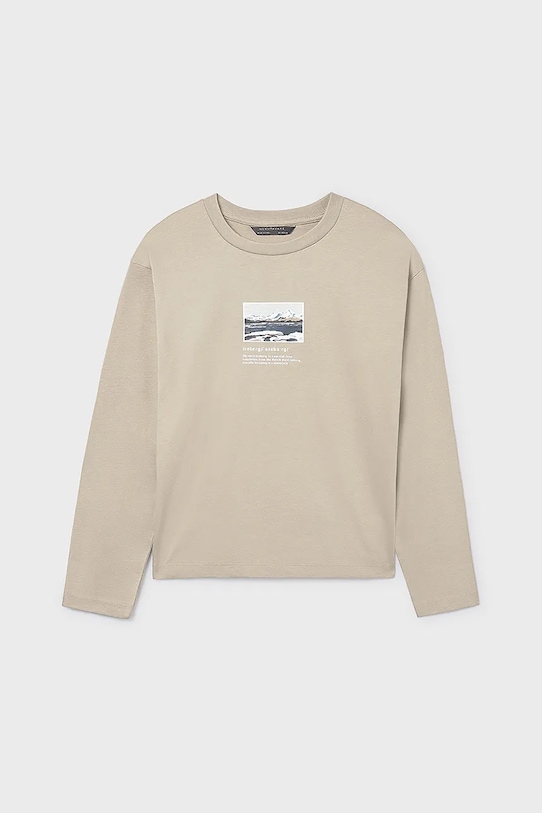 Mayoral longsleeve bawełniany dziecięcy nadruk beżowy 7011.7D.Junior.9BYA