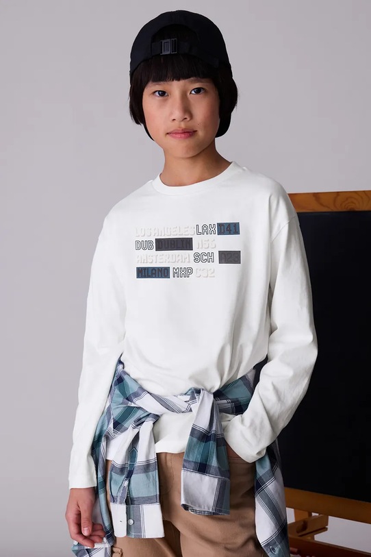 Mayoral longsleeve bawełniany okrągły beżowy 7012.7E.Junior.9BYA