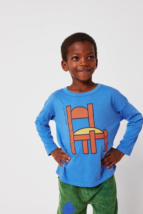 Băieți Bobo Choses longsleeve din bumbac pentru bebeluși Chair 225AC006 albastru