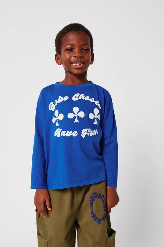 Bobo Choses longsleeve bawełniany niemowlęcy Have Fun nadruk niebieski 225AC008