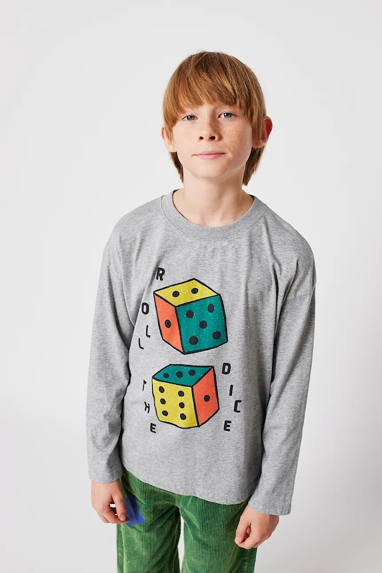 Bobo Choses longsleeve din bumbac pentru bebeluși Roll the Dice print gri 225AC015