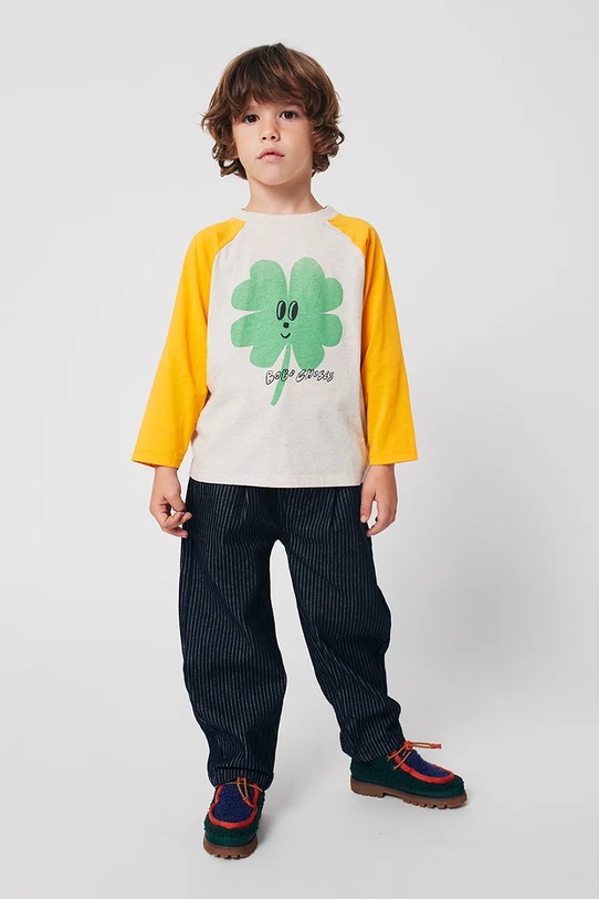 Bobo Choses longsleeve bawełniany niemowlęcy Lucky Clover 225AC018 szary