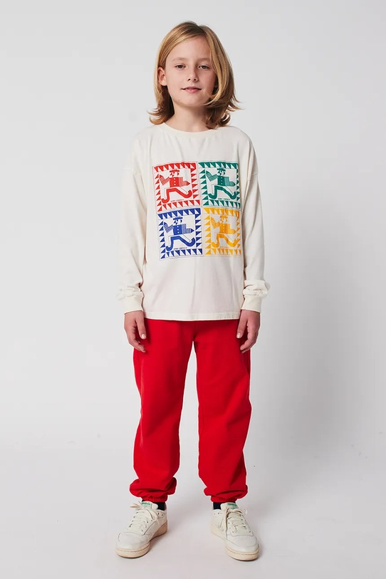 Bobo Choses longsleeve din bumbac pentru copii Rainbow Mr Pencil alb 225AC020