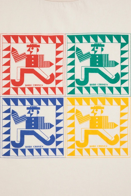 Băieți Bobo Choses longsleeve din bumbac pentru copii Rainbow Mr Pencil 225AC020 alb