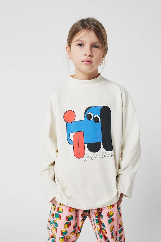 Bobo Choses longsleeve din bumbac pentru copii Doggy Mate alb 225AC022