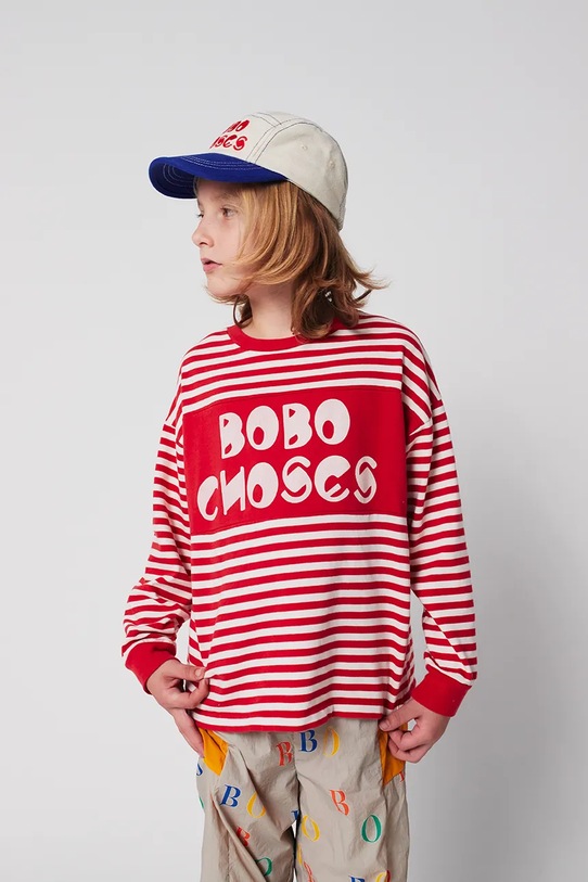 Bobo Choses longsleeve bawełniany dziecięcy wzorzyste czerwony 225AC135
